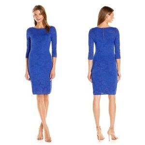 Calvin Klein Mesh Knit Blue Floral Midi Dress | Size M